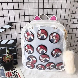 KEEPOP Ita Backpacks Girls Cute School Backpack Cat Ears Design Daypack Women's Summer Beach Bag Transparent Window for DIY Pins Decorations, White (not exactly white)