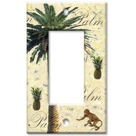 Art Plates - Single Gang Rocker OVERSIZE Switch Plate - OVER SIZE Decorative Metal Wall Plate - Palm Tree - (Made in USA)