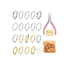 VICUSSE Stackable Rings Making Kit for Women 19PCS Stainless steel Interlocking Ring Stack Set Statement Rings Connected Band Thumb Ring Jewelry Gift for Women (8 9 mix（Including Pliers）)