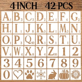 DZXCYZ 4 Inch Letter Stencils Numbers Craft Stencils, 42 Pcs Reusable Plastic Alphabet Drawing Templates for Painting on Wood, Wall, Fabric, Rock, Signage, Door Porch, DIY Art Projects