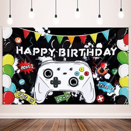Video Game Happy Birthday Backdrop Happy Birthday Gaming Banner Game on Birthday Party Banner Video Game Photography Background for Kids Boys Party Wall Decoration Supplies