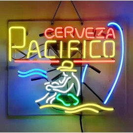 QZLTNSL Pacifico Beer Neon Sign Light Real Glass Neon Bar Signs For Home Bar Pub Man Cave Party Shop Store Recreation Room Home Room Garage Wall Windows Display Handcraft Artwork Gift 19x15