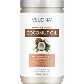 velona Coconut Oil 92 Degree 32 fl oz | 100% Pure and Natural Carrier Oil | in jar | Refined, Cold pressed | Skin, Face, Body, Hair Care | Use Today - Enjoy Results