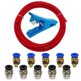 PTFE Tubing 5M, CESFONJER Red Teflon Tubing with 1 Pcs Tubing Fittings Cutter and 5 Pcs PC4-M6 and 5 Pcs PC4-M10 for PTFE Tube Push Fitting Connector 1.75mm Filament 3D Printer