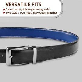 MILORDE Men’s Reversible Leather Belt for Casual Golf Dress Pants Shirts, Double Style - 2 Sides (Navy/Black-M909,40)