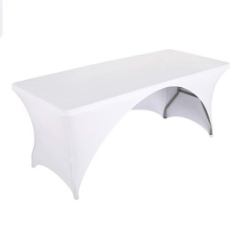 LZY Fitted Table Covers for 6 Foot Folding Tables,Open Back, Spandex/Stretch/Elastic Rectangular Table Cloths for Trade Show Display or Party (6FT-OB1PC, White)