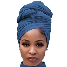 Harewom Headscarf for Black Women Fashion Long Stretch Jersey Turban Hair Wrap for Muslim Locks Headbands Steel Blue