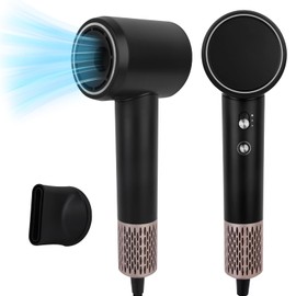 1300W Fast Drying Blow Dryer 120,000 RPM Professional High-Speed Negative Ionic Hair Dryer with 4 Temps & 2 Speeds Thermal-Control Low Noise with Magnetic Nozzle Lightweight Travel Hairdryers (Black)