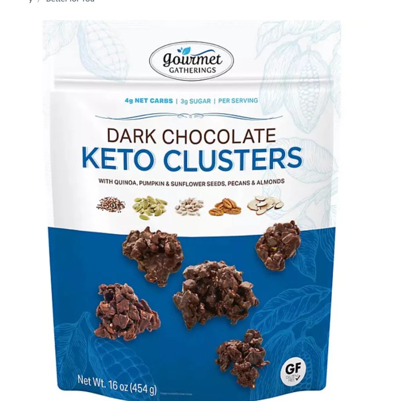 Gourmet Gatherings keto dark chocolate clusters low sugar nut snack