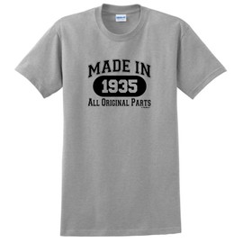 90th Birthday Decorations 90th Birthday Gift Made in 1935 All Original Parts T-Shirt Medium Sport Grey