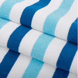 Arkwright Cabo Cabana Stripe Beach Towel - Pack of 4 - Large Soft Quick Dry Cotton Terry Towels for Pool, Swim, and Hot Tub, Oversized 30 x 70 in, Tropical Breeze/Skydive Blue