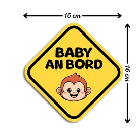 Baby on Board Car Sticker, Baby Monkey Diamond Car Sticker, 16 x 16 cm, Weatherproof and UV-Resistant Car Sticker, Baby and Car Sticker for Safe Drives with Your Child