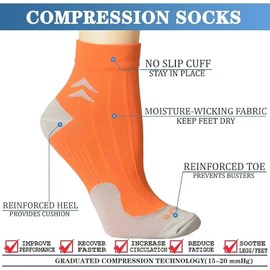 8 Pairs Compression Socks for Women and Men, Plantar Fasciitis Arch Support Low Cut Running Gym Compression Foot Socks (AU, Alpha, Small, Medium, Regular, Regular, Hunhe)