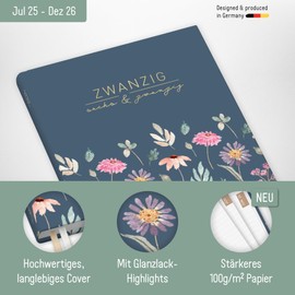 Häfft® Chäff-Timer Classic Calendar 2025/2026 A5 "Flying Flowers" Book Calendar, Appointment Calendar, Weekly Planner for 18 Months: July 2025 to December 2026 - Sustainable and Climate Friendly
