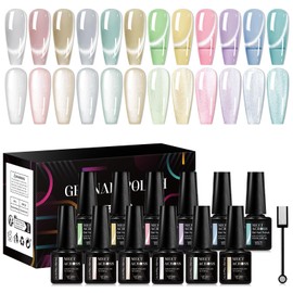 MEET ACROSS 12 PCS Colorful Moonlight Magnetic Gel Nail Polish With Magnetic Stick, All Season Colors Cat Eye Gel Nail, Long-lasting Soak Off UV Polish Nail Varnish For Art Manicure