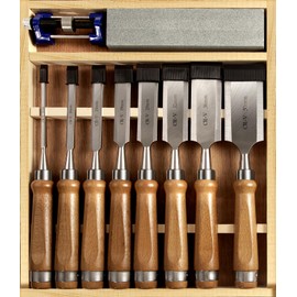 10 Pieces Wood Chisel Set, 1/4"~2" Woodworking Chisel Kit with Sharp CR-V 60 Steel Blades, Wooden Box, Honing Guide, Sharpening Stone for Carpenter Craftsman Woodworker