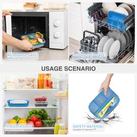 HAIMST Kids Lunch Box, 28Pcs Bento Lunch Box Accessories 1300ML 4 Compartments Leak Proof Lunch Container for Adult with Cookie Cutters Silicone Cupcake Liners Lunch Bag Fruit Forks Blue