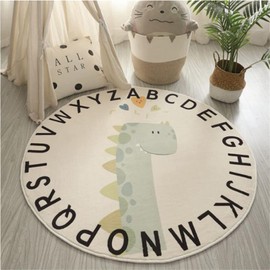 ABC Round Rug for Kids Soft Alphabet Nursery Area Rug Boys Girls Educational Learn Fun Rug Play Mat Baby Crawling Mat Carpet for Kids Room Bedroom Living Room Decor (Dinosaur, 47 inch)
