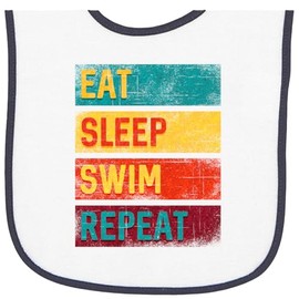 inktastic Swimming Eat Sleep Swim Repeat Baby Terry Cloth Bib White and Navy 34556