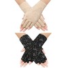 Maxdot 2 Pairs Women Sunblock Fingerless Gloves Summer Driving Gloves Non Slip UV Protection Gloves for Outdoor (Black,Khaki)