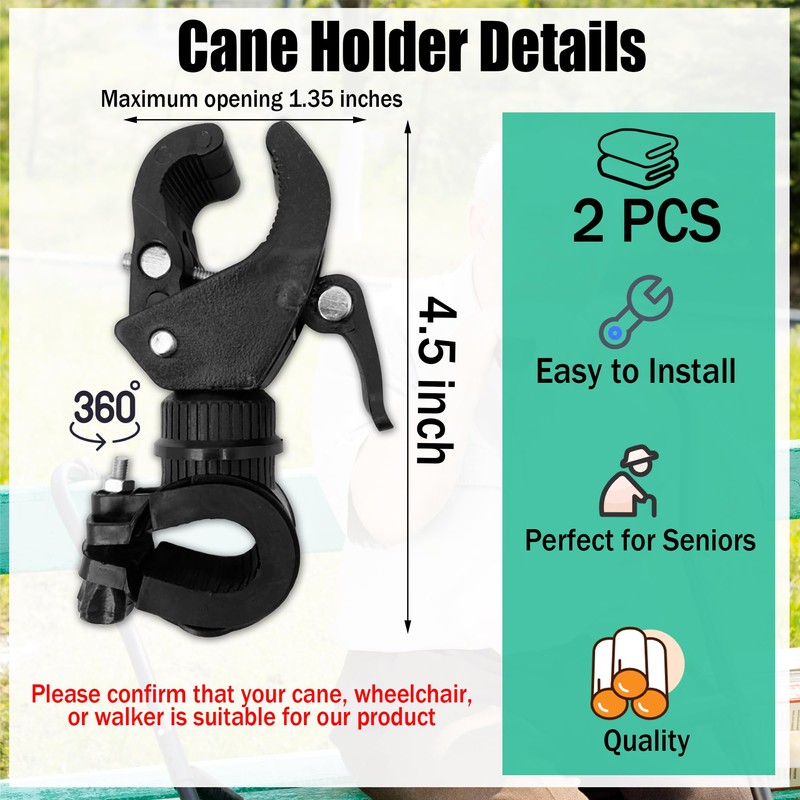 SADIKALO Cane Holder for Walker - 2pcs Wheelchair Rollator Crutches