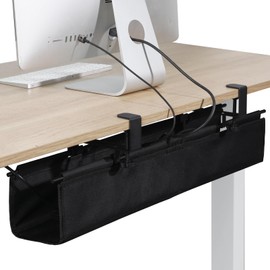 MAXECHO Under Desk Cable Management Tray 27.5" - Clamp on Wire and Cable Organizer for Storage and to Hide Cords - Ideal for Home Office - Premium Black Fabric Design