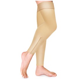 Truform Zipper Compression Stockings, 15-20 mmHg, Medical Thigh Length Leg Sleeve for Women and Men, Footless, Beige, Small