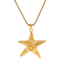 Gold Starfish Necklace for Women Swirl Summer Beach Ocean Pendant Necklace Stainless Steel Aesthetic Starfish Charm Necklaces Trendy Vacation Star Jewelry (Gold)