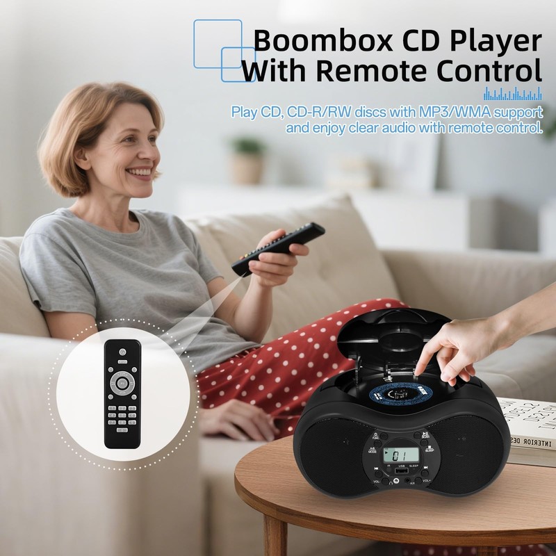 DGXWLLW Portable CD Player Boombox for Home with FM Radio,