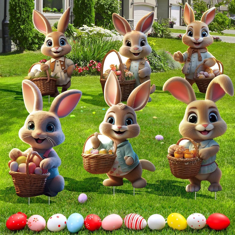 Giggleye Easter Bunny Garden Stake, 2D Easter Advertising Signs, Easter