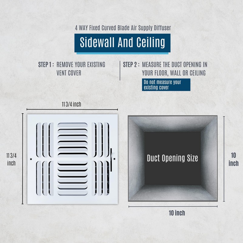 [2 Pack] Fits 10x10 Duct Opening 4 Way Fixed Curved