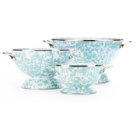 Golden Rabbit Enamelware - Set of 3 Colanders (Sea Glass Swirl)