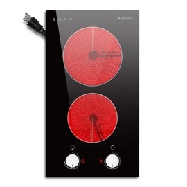 Karinear Portable Electric Cooktop with Knob Control Countertop & Built-in,with 9 Heating Level, child safety lock,Over-Temperature Protection Portable Double Electric stove top - Color: White Knob