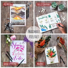 LIEBERGE Brush Pens Premium Set - 24 Watercolour Colours + 2 Water Tank Brushes - Brush Pen with Flexible Brush Tip for Watercolour, Hand Lettering, Bullet Journal, Calligraphy