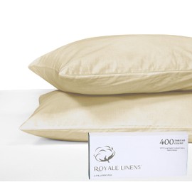 Royale Linens 400 Thread Count 100% American Grown Cotton Pillowcase Set - Luxury Sateen Queen Pillow case - 20"x30" Inch - Soft & Smooth Set of 2 Beige Pillowcases - (Queen, Moroccan Sand)