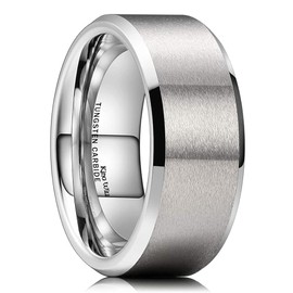 King Will Silver 9mm Men's Wedding Ring - Brushed Matte Finish, Beveled Polished Edge, Comfort Fit Size 8