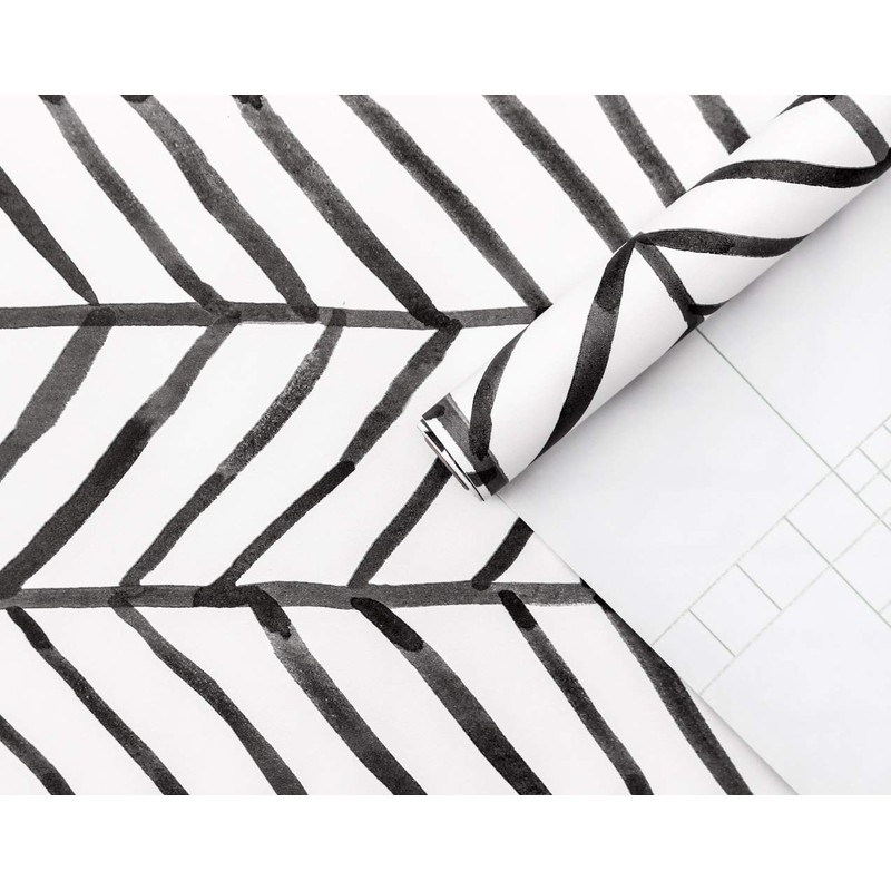 HAOKHOME Black and White Wallpaper Peel and Stick Stripe Herringbone
