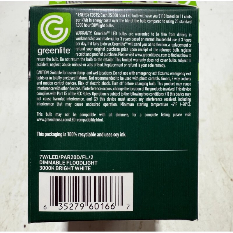 Greenlite Lot Of 2! LED 7w Dimmable Lamps WEATHERPROOF