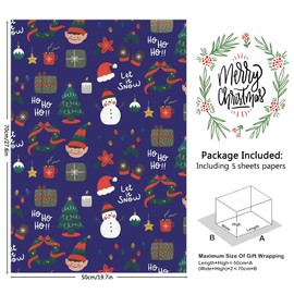 Christmas Wrapping Paper, 5 Cartoon Designs Santa Claus Rabbit Gingerbread Man Sweater HOHO Gift Wrap Paper, For Family Friends Kids Boys Girls Birthday Christmas Party