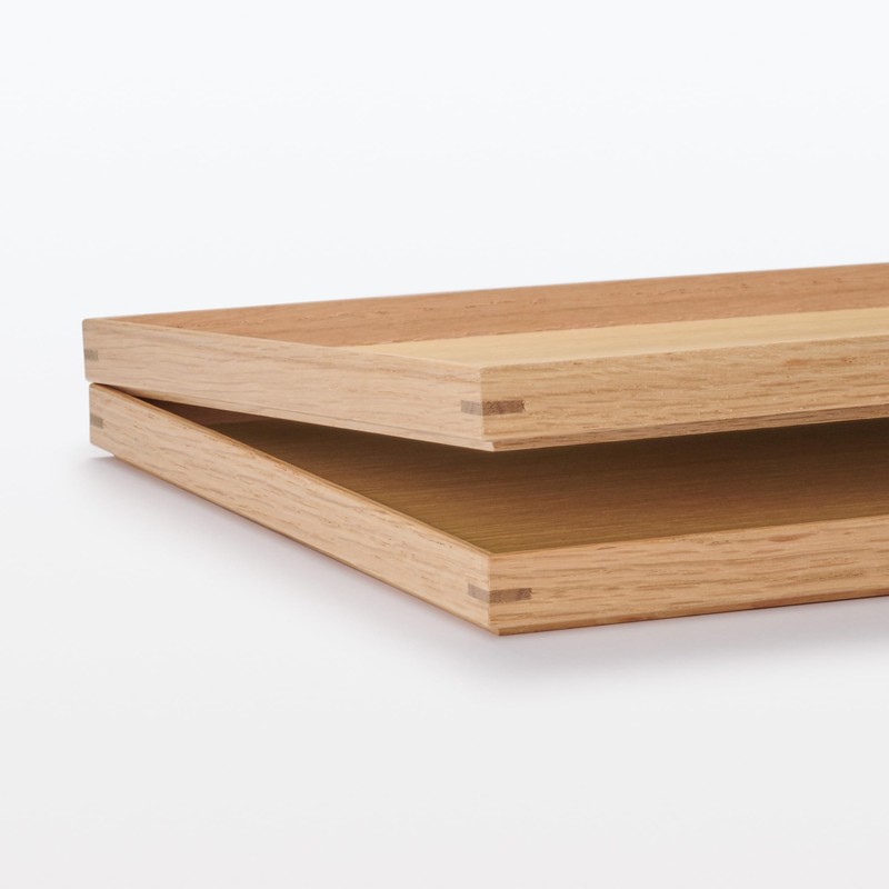 MUJI MDC80A2S Wooden Square Tray, Natural, Approx. Width 13.8 x