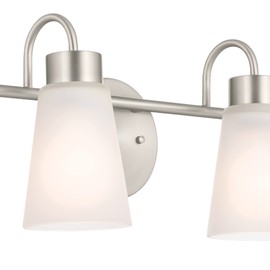 Kichler Erma 4-Light Bathroom Vanity Light Fixture with Clear Satin Etched Glass, Updated Traditional Wall Light in Brushed Nickel, (32.5" x 8.5")