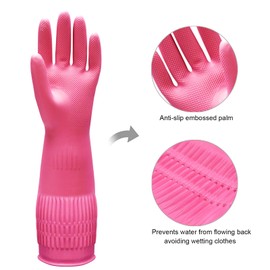 Bamllum 3 Pairs of Rubber Dishwashing Gloves for Kitchen and Household Cleaning – Long Cuff 15", Reusable, Flexible Long-lasting and Non-Slip (Red+Yellow+Green, X-Large)