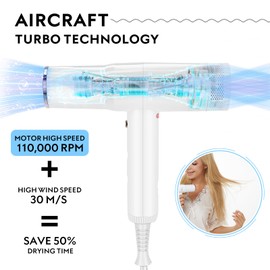 Hair Dryer, IG INGLAM Professional 110,000 RPM High Speed Blow Dryer, Negative Ion Low Noise 3 Heat Settings & 3 Speed & Cold Settings, Lightweight for Travel Home Salon Ionic Hair Dryer