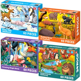 QUOKKA QUOKKA Puzzles for Kids Ages 4-6 - Set of 4x60 Jigsaw Puzzles for Toddlers 3-5 - Polar, Birds, Animals Toys for Children 6-8 yo - Gift Educational Game for Boys & Girls