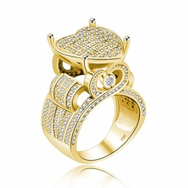 Uloveido Big Love Heart Iced Out Ring Tiny Cubic Zirconia Micro-Pave Bling Cocktail Rings Party Jewelry for Women (Gold, Size 6)