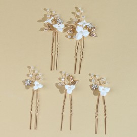Handmade Pearl Bridal Wedding Hair Pins 5Pcs White Floral Crystal Bridal Hair Accessories for Women Brides Bridesmaid