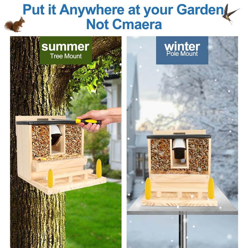 Intoo Lifes Squirrel Feeder Case for Outside, Durable Wooden Squirrel