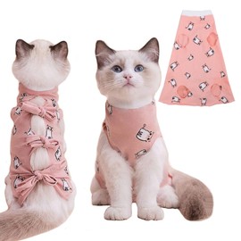 PUMYPOREITY Cat Recovery Suit After Surgery, Cat Onesie for Cats After Surgery, Cat Surgical Recovery Suit Female, Kitten Recovery Suit for Neutered/Abdominal Wound/Skin Damage/Weaning, L, Pink