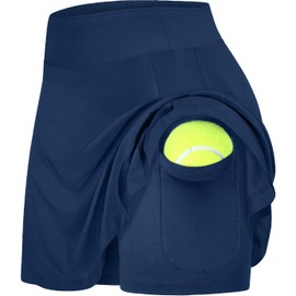 Fulbelle Golf Skirts for Women, Tennis Skort with Pockets Running Skirts for Women with Shorts Athletic Skorts Casual Summer Navy Blue X-Large