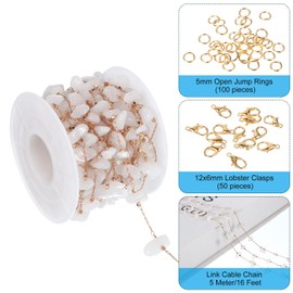 PATIKIL Copper Jewelry Chain, 16Ft White Jade Natural Stone Link Cable Chains for Necklace Earring Bracelet Findings Jewelry Making Trucker Hat Chains, Gold/White Jade